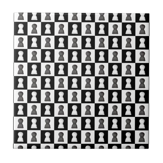 Black & White Chess Allover Chess Board Pattern  Ceramic Tile (Front)
