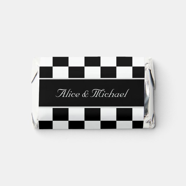 Black & White Chess Pattern Wedding Hershey's Miniatures (Front)