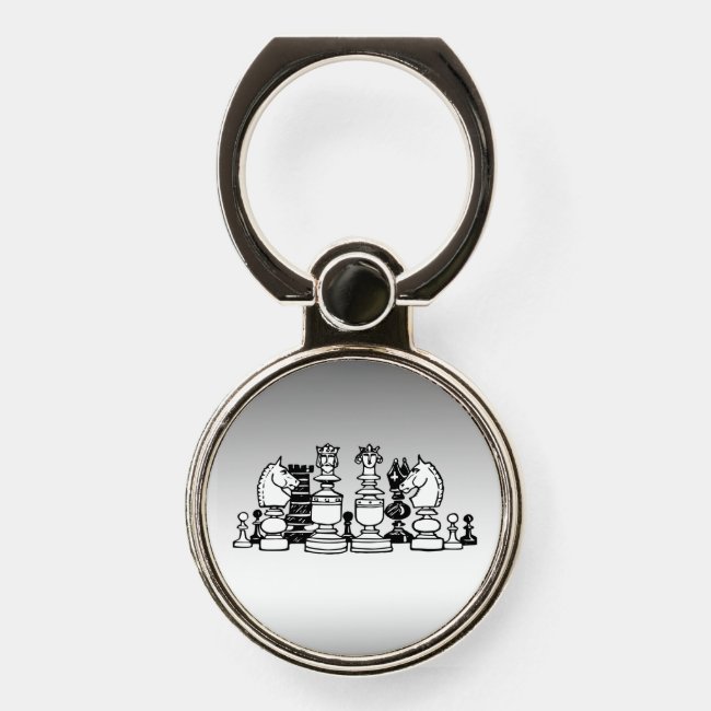 Black White Chess Pieces Silver Phone Ring Holder