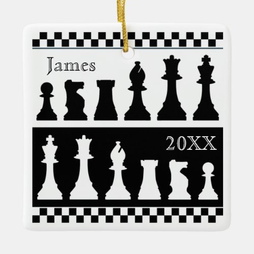 Black White Chess Pieces Square Ornament