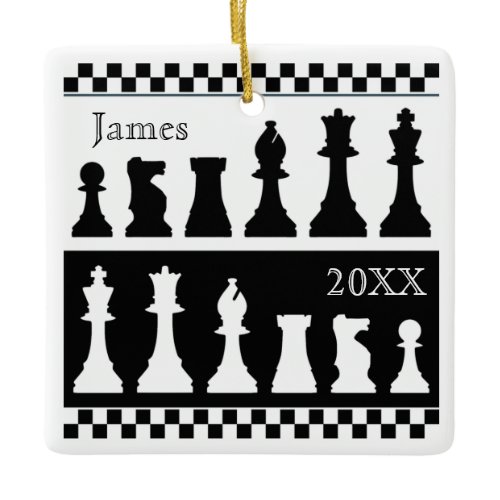 Black White Chess Pieces Square Ornament