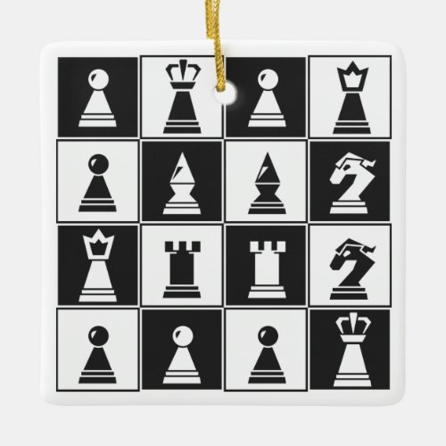 Black White Chess Pieces Square Ornament