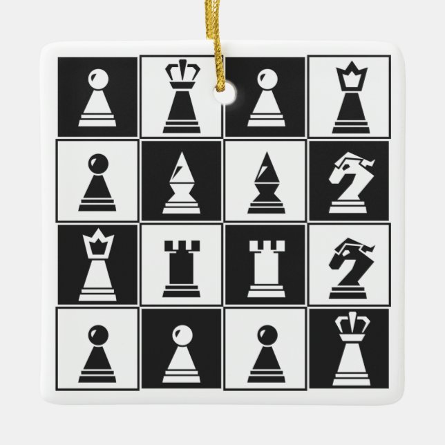 Black White Chess Pieces Square Ornament (Front)
