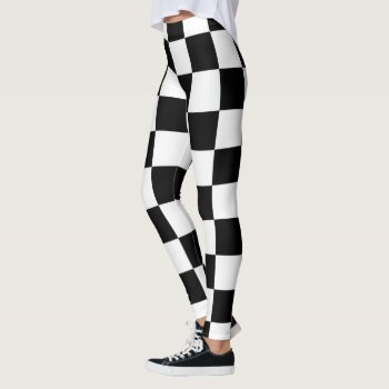 Black White Chessboard Pattern Leggings by BestPatterns4u at Zazzle