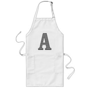 Black & White Chevron A Pocket Monogram Long Apron