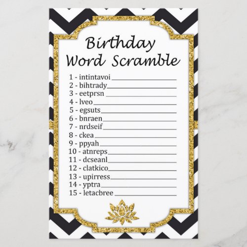 Black White Chevron Birthday Word Scramble Game