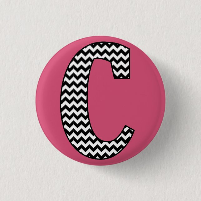 Black & White Chevron "C" Monogram Round Button (Front)