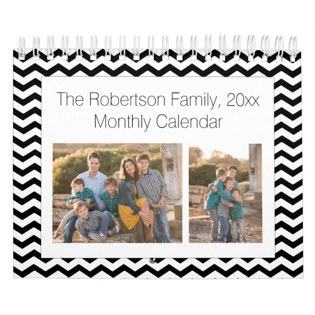 Black White Chevron Custom Photo Collage 24-Image Calendar (Cover)