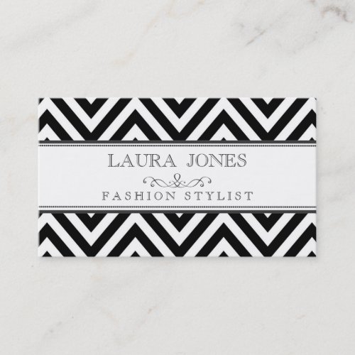 Black + White Chevron Fashion Stylist Template Business Card