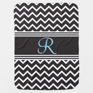 Black   White Chevron Gothic Zigzag Monogram Baby Blanket