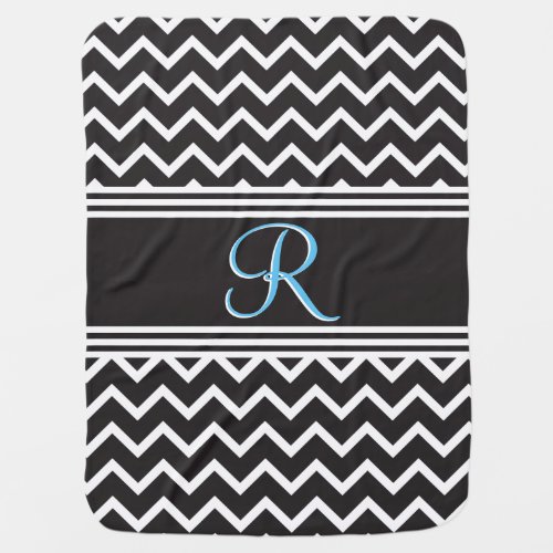 Black  White Chevron Gothic Zigzag Monogram Baby Blanket