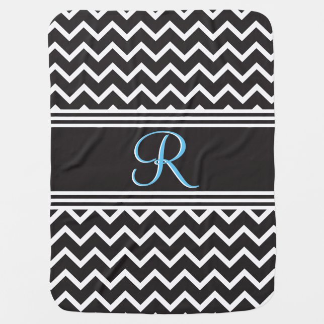 Black | White Chevron Gothic Zigzag Monogram Baby Blanket (Front)
