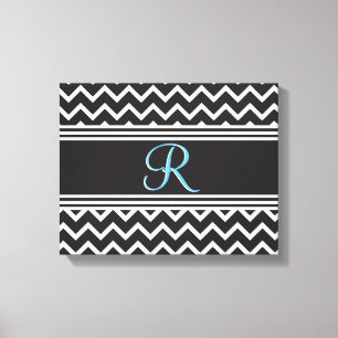 Black White Chevron Gothic Zigzag Monogram Canvas Print