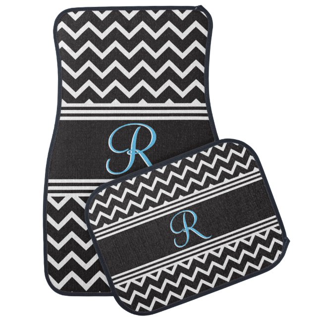 Black | White Chevron Gothic Zigzag Monogram Car Mat (Set)