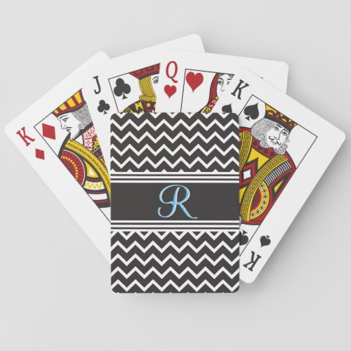 Black  White Chevron Gothic Zigzag Monogram Playing Cards