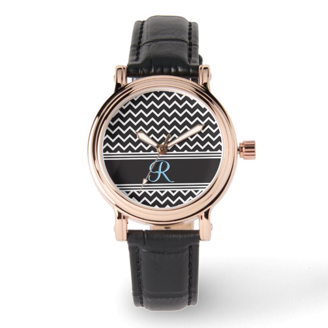 Black | White Chevron Gothic Zigzag Monogram Watch (Front)