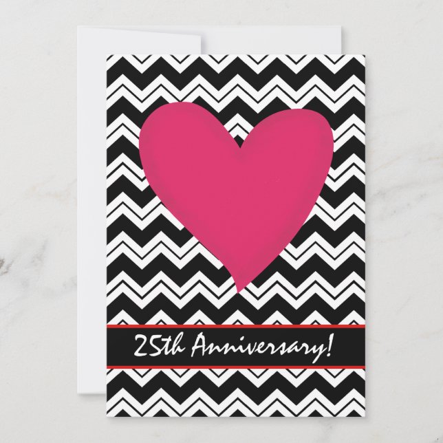 Black White Chevron Heart Anniversary Party Invite (Front)