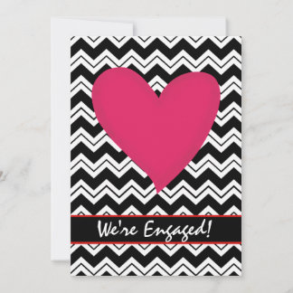 Black White Chevron Heart Engagement Party Invite