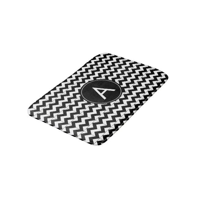 Black White Chevron Initial A Bath Mat (Angled)