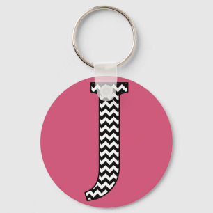 Black & White Chevron J Monogram Basic Keychain
