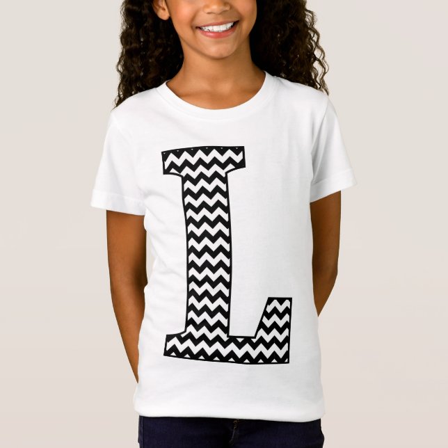 Black & White Chevron L Monogram Girl's T-Shirt (Front)