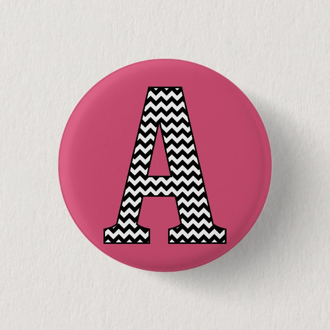 Black & White Chevron Letter A Monogram Pinback Button (Front)