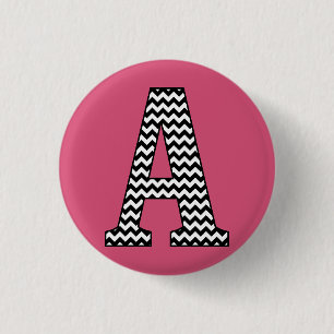 Black & White Chevron Letter A Monogram Pinback Button