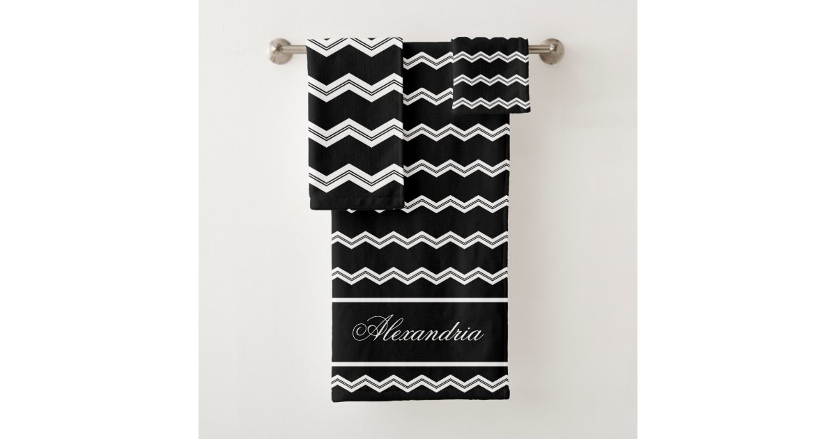 Black White chevron pattern Bath Towel Set Zazzle