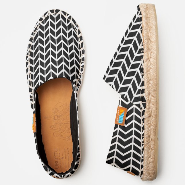 Black white chevron pattern bold modern stylish espadrilles (Side)