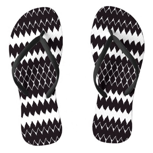 Black White Chevron Pattern Flip Flops