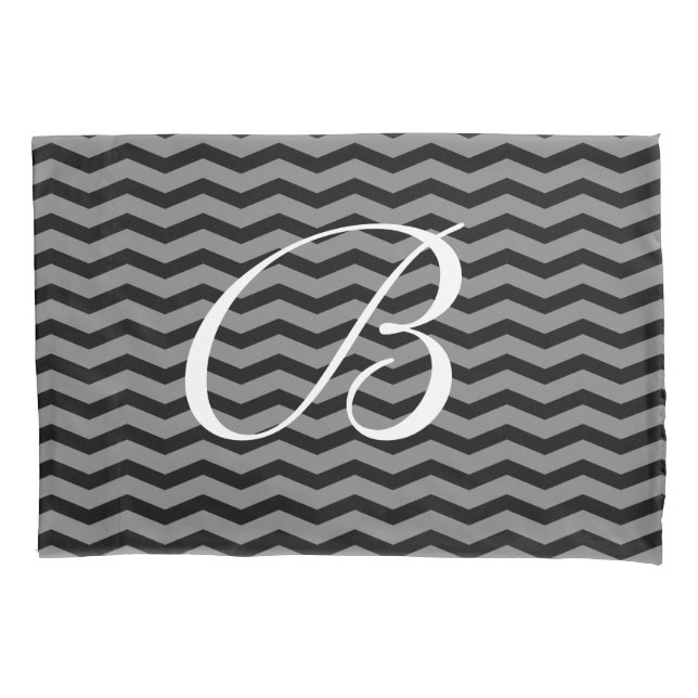 Black & white chevron pattern monogram pillowcase (Front)