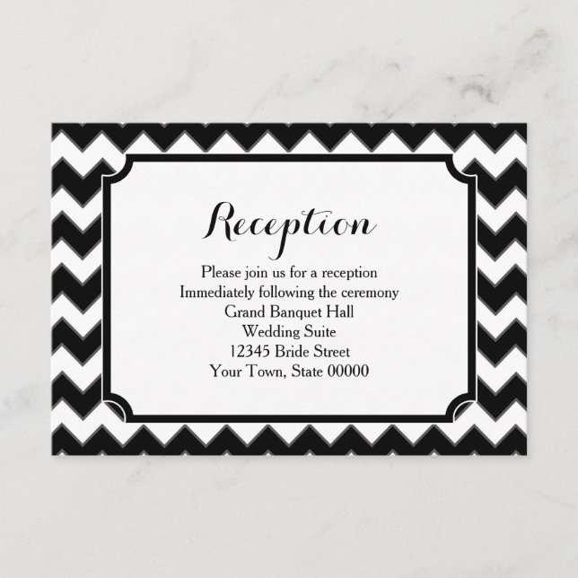 Black & White Chevron Pattern Reception Info Card (Front)