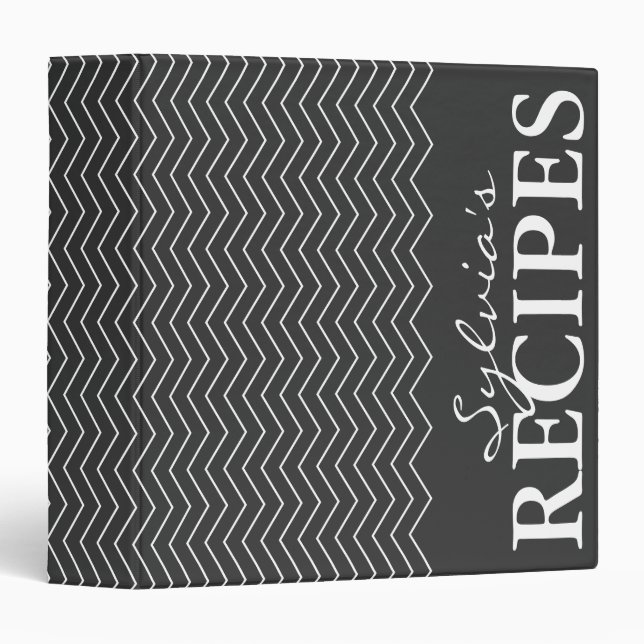 Black & white chevron pattern recipe binder book (Front/Spine)