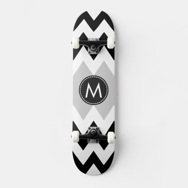 Black White Chevron Pattern Skateboard Deck (Front)