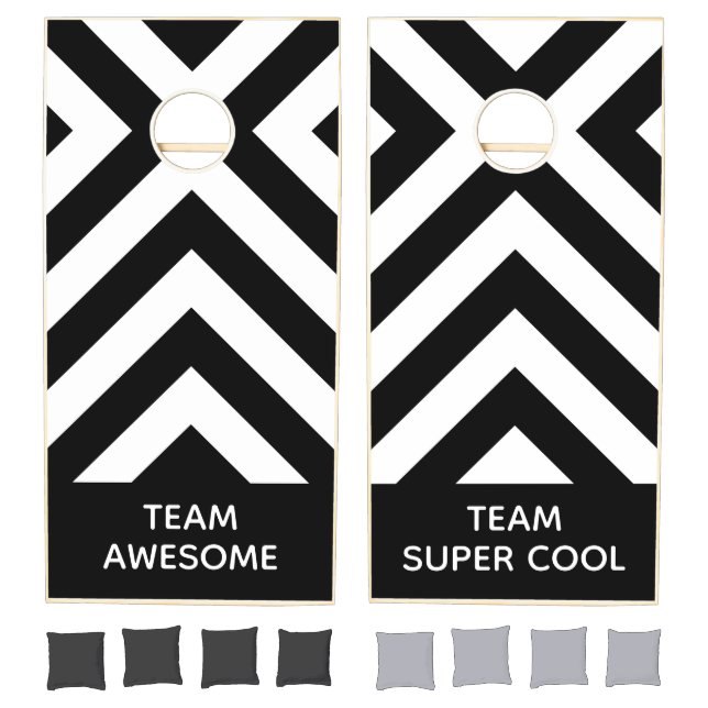 Black White Chevron Pattern with Custom Team Names Cornhole Set (Set)