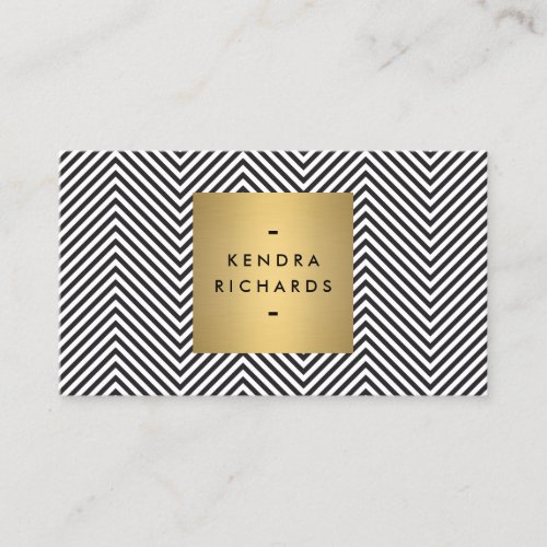 Black/White Chevron Pattern with Gold Name Logo Business Card Template
