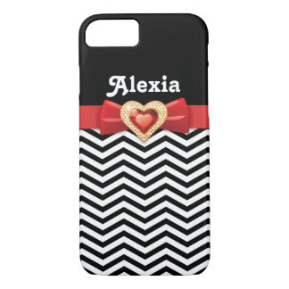Black white chevron pattern with red bow and jewel iPhone 8/7 case