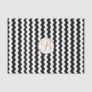 Black White Chevron Print Monogram Letter Initial Tissue Paper
