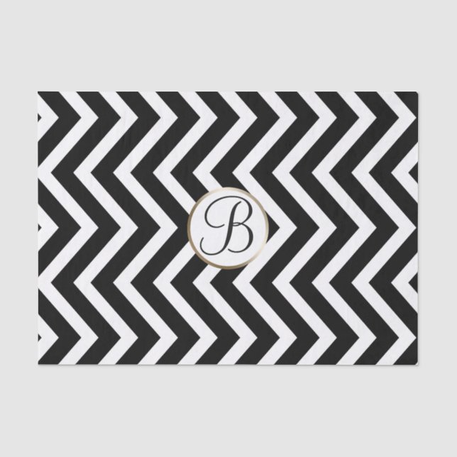 Black White Chevron Print Monogram Letter Initial Tissue Paper (Front)