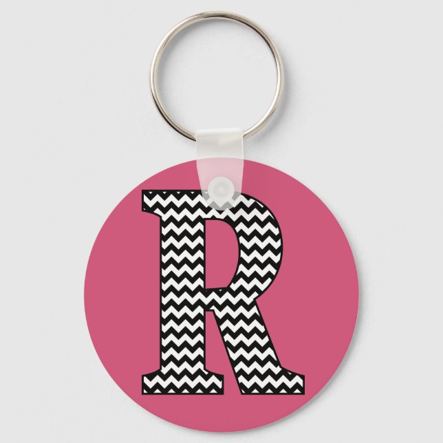 Black & White Chevron R Monogram Basic Keychain (Front)