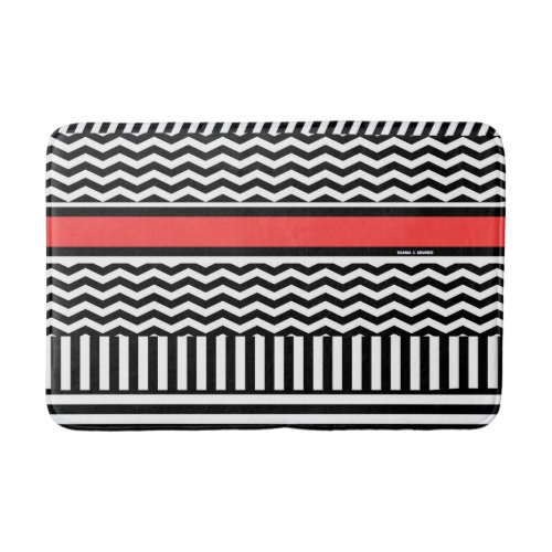 Black White Chevron  Red Stripe Med Bath Mat