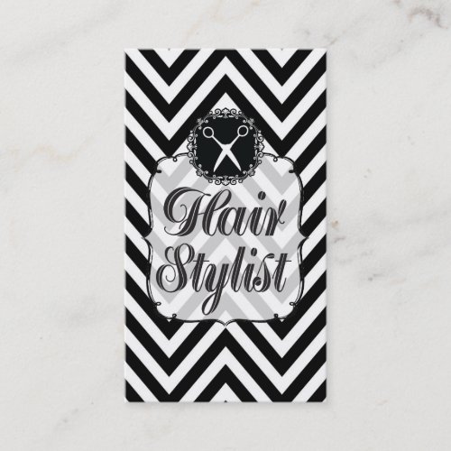 Black &amp; White Chevron Scissors Hair Stylist Business Card Templates