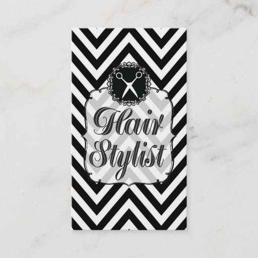 Customizable Black &amp; White Chevron Scissors Hair Stylist Business Card Templates