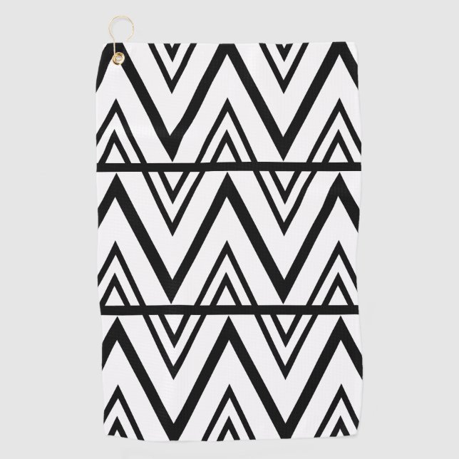 Black White Chevron Stripe  Golf Towel (Front)
