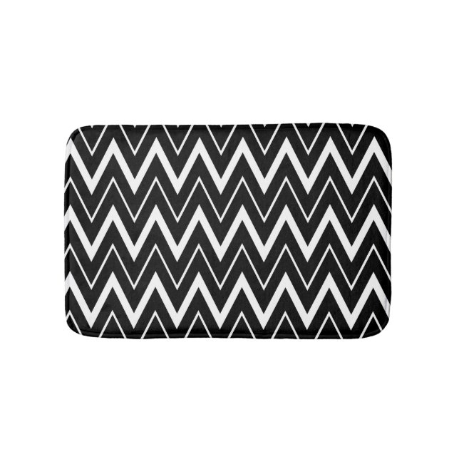Black White Chevron Striped Bath Mat (Front)
