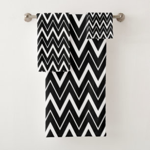 Black White Chevron Striped Bath Towel Set