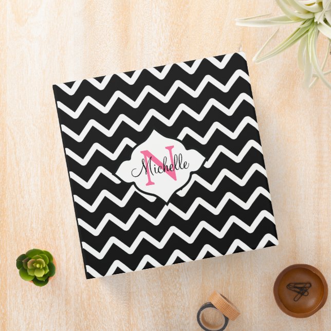 Black White Chevron Stripes Family Recipes Binder (In Situ)