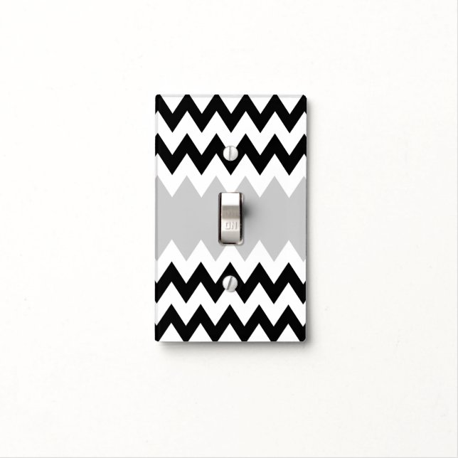Black White Chevron Stripes Pattern Light Switch Cover (In Situ)