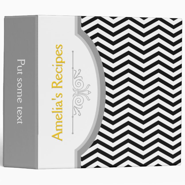 Black white chevron with frame recipe 3 ring binder (Front/Spine)