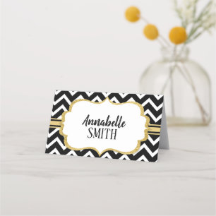 Black White Chevron with Gold - Deco Place Card